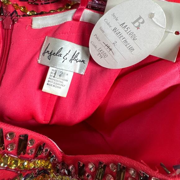 Angela & Alison Watermelon Beaded Strapless Mermaid Prom Formal Dress Women 2 - Picture 8 of 12